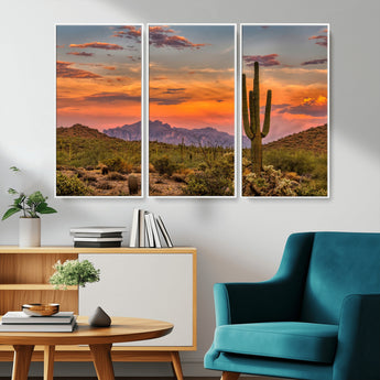 25332783-MGV-CV-36X24-Saguaro Cactus Wall Art Canvas Print, Framed Arizona Sunset Art Picture Print, Sonoran Desert Perfect Southwestern Boho Decor