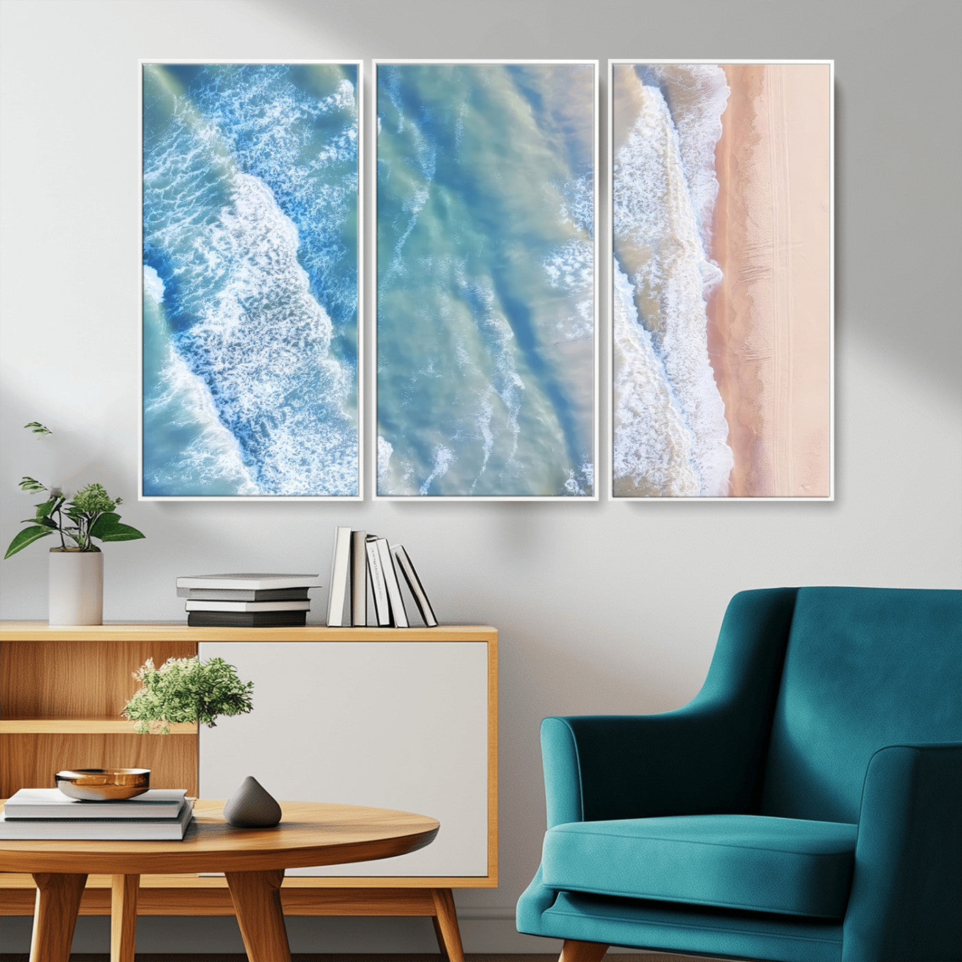 17641845-MGV-CV-36X24-Aerial Ocean Wall Art Canvas Print, Framed Blue Waves Art Picture Print, Sandy Shoreline Perfect Modern Coastal Decor Artwork