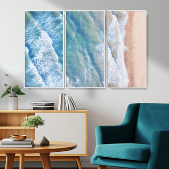 17641845-MGV-CV-36X24-Aerial Ocean Wall Art Canvas Print, Framed Blue Waves Art Picture Print, Sandy Shoreline Perfect Modern Coastal Decor Artwork