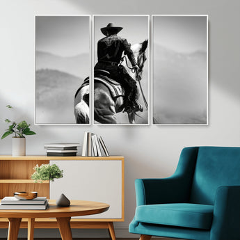 83102464-MGV-CV-36X24-Western Cowboy Wall Art Canvas Print, Framed Monochrome Horse Art Picture Print, Western Equestrian Perfect Rustic Western Decor