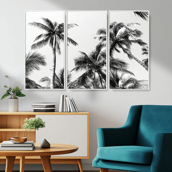 46641801-MGV-CV-36X24-Palm Tree Wall Art Canvas Print, Framed Black White Tropics Art Picture Print, Monochrome Palms Perfect Modern Tropical Minimalist