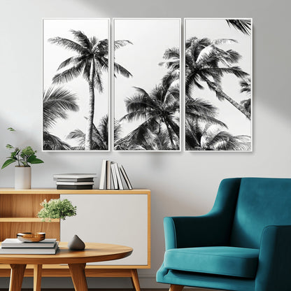 46641801-MGV-CV-36X24-Palm Tree Wall Art Canvas Print, Framed Black White Tropics Art Picture Print, Monochrome Palms Perfect Modern Tropical Minimalist