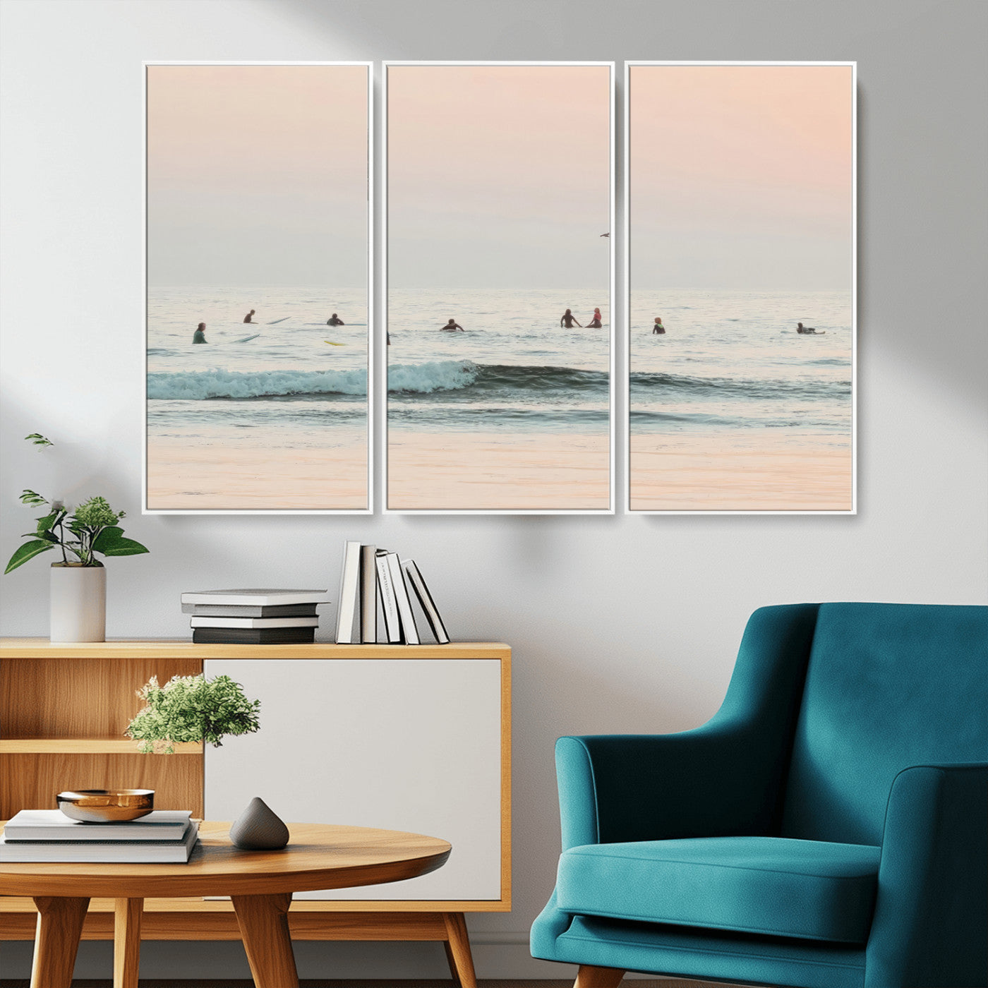 98888919-MGV-CV-36X24-Pastel Ocean Wall Art Canvas Print, Framed Soft Sunset Swimming Art Picture Print, Calm Sea Horizon Perfect Soft Coastal