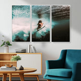 85923512-MGV-CV-36X24-Aquatic Motion Wall Art Canvas Print, Framed Underwater Swimming Art Picture Print, Female Surfer Diving Perfect Coastal Boho