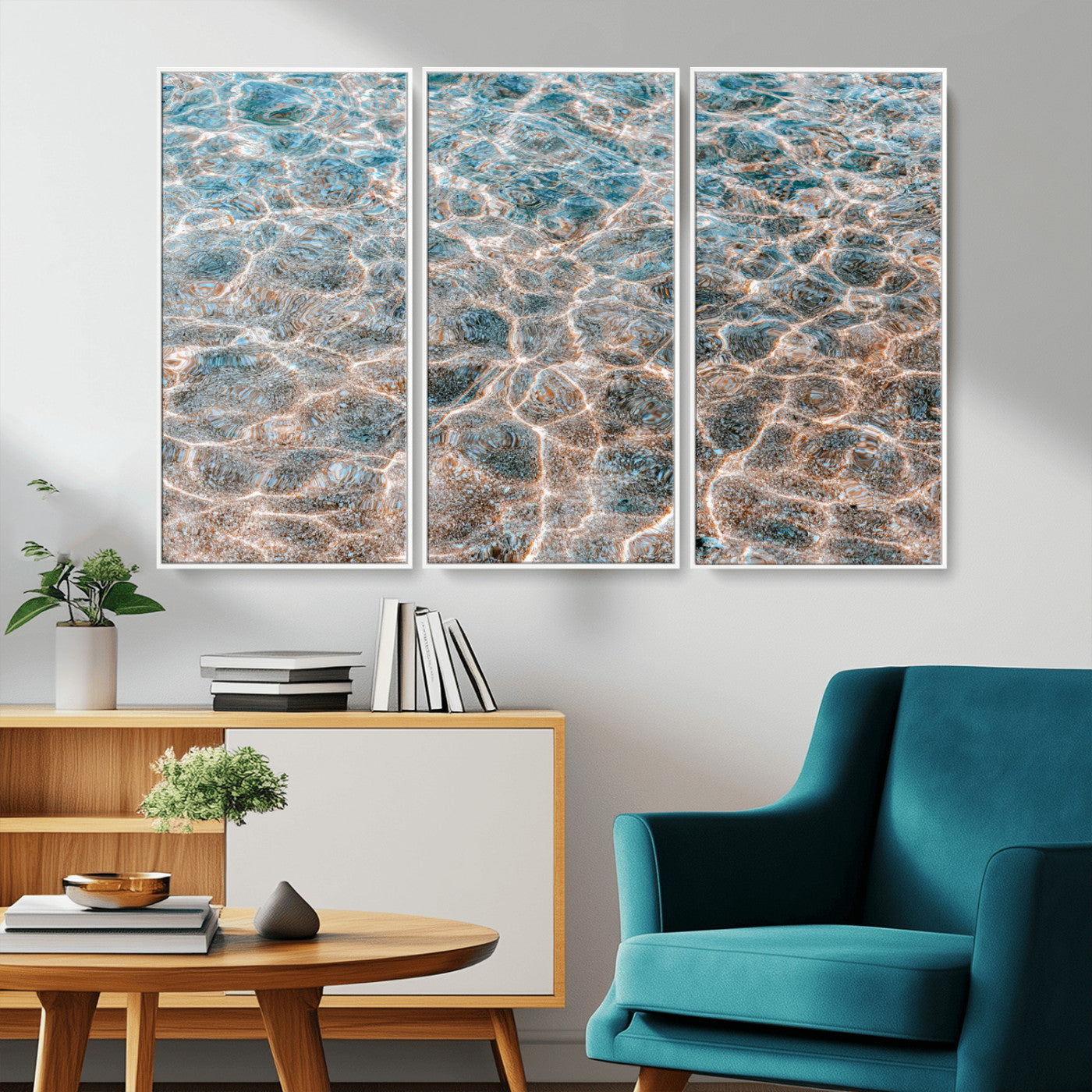 26580287-MGV-CV-36X24-Clear Water Wall Art Canvas Print, Framed Sunlit Ripples Art Picture Print, Ocean Texture Perfect Modern Coastal Decor Artwork