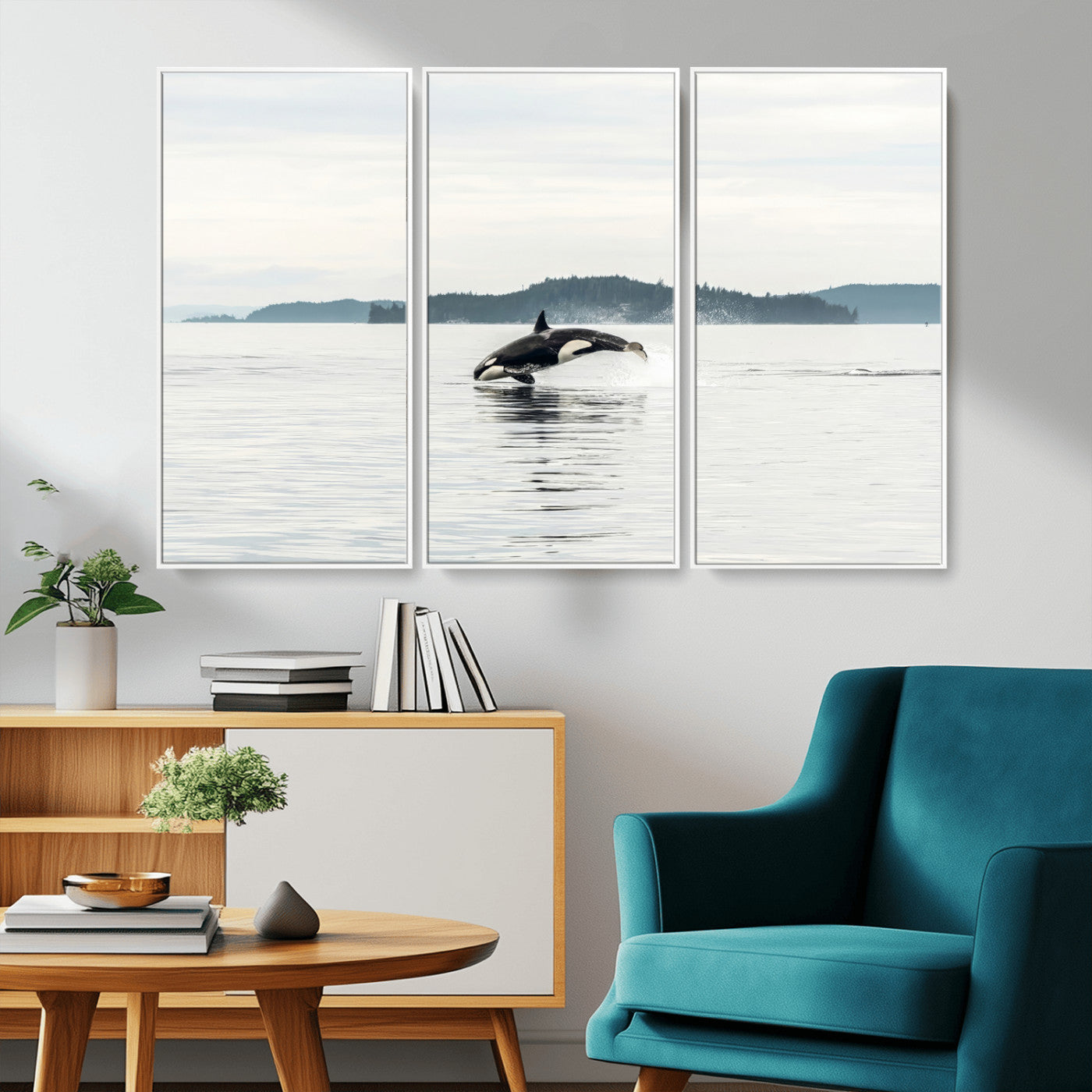10157174-MGV-CV-36X24-Orca Whale Wall Art Canvas Print, Framed Black White Whale Art Picture Print, Minimalist Ocean Perfect Coastal Minimalist Decor