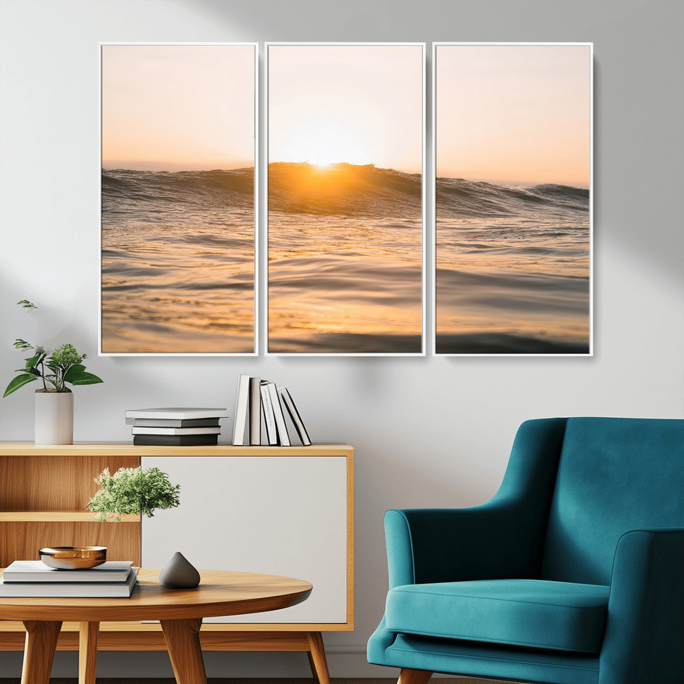 16973771-MGV-CV-36X24-Calm Water Wall Art Canvas Print, Framed Sunset Waves Art Picture Print, Coastal Warmth Perfect Warm Minimalist Decor Artwork
