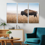 99620201-MGV-CV-36X24-Wild Bison Wall Art Canvas Print, Framed Bison in Prairie Art Picture Print, Rustic Western Perfect Rustic Western Decor Artwork