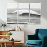 42544082-MGV-CV-36X24-Monochrome Seascape Wall Art Canvas Print, Framed Surf Wave Art Picture Print, Minimalist Ocean Perfect Moody Coastal Decor