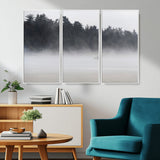 59703275-MGV-CV-36X24-Surfer in Fog Wall Art Canvas Print, Framed Foggy Beach Art Picture Print, Coastal Surf Perfect Moody Coastal Decor Artwork