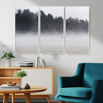 59703275-MGV-CV-36X24-Surfer in Fog Wall Art Canvas Print, Framed Foggy Beach Art Picture Print, Coastal Surf Perfect Moody Coastal Decor Artwork