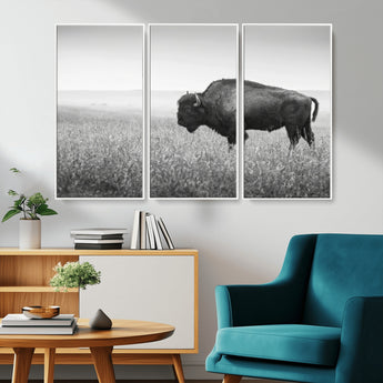 28435251-MGV-CV-36X24-Bison In Prairie Wall Art Canvas Print, Framed Rustic Wildlife Art Picture Print, Wild Buffalo Perfect Rustic Western Decor
