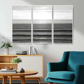 47305203-MGV-CV-36X24-Monochrome Ocean Wall Art Canvas Print, Framed Moody Ocean Art Picture Print, Calm Ocean Perfect Minimalist Coastal Decor Artwork