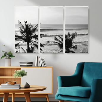 17508038-MGV-CV-36X24-Tropical Coastline Wall Art Canvas Print, Framed Palm Trees Art Picture Print, Ocean Waves Perfect Minimalist Coastal Decor