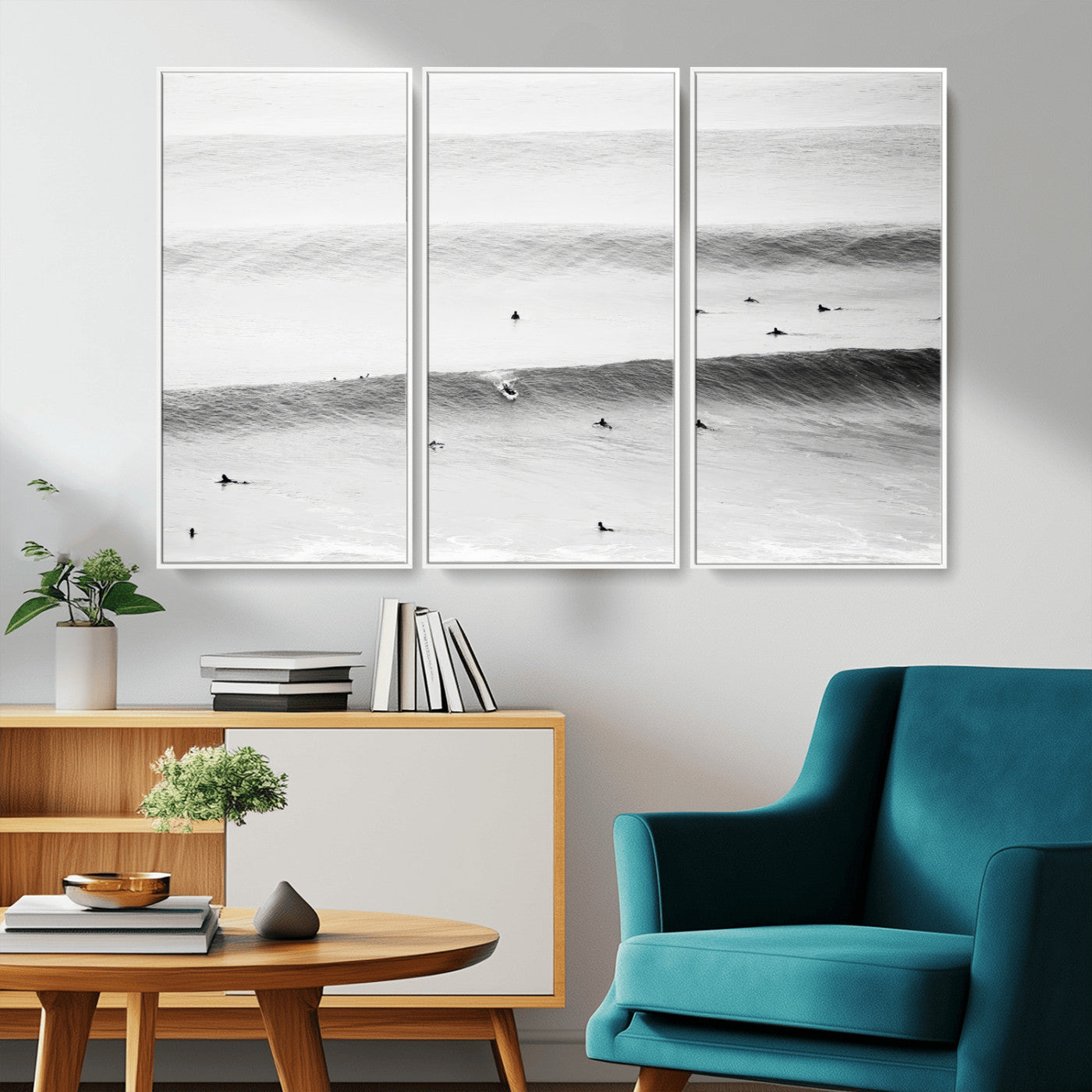 54291445-MGV-CV-36X24-Black White Ocean Wall Art Canvas Print, Framed Coastal Sport Art Picture Print, Ocean Culture Perfect Minimalist Coastal Decor