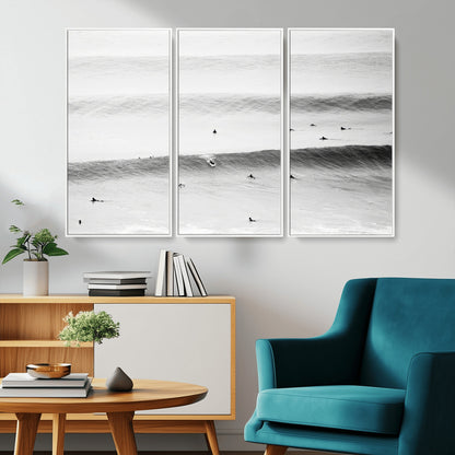 54291445-MGV-FC-48X32-3P_White-Black White Ocean Wall Art Canvas Print, Framed Coastal Sport Art Picture Print, Ocean Culture Perfect Minimalist Coastal Decor