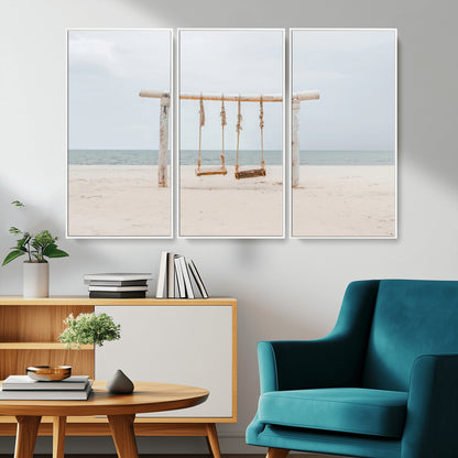 68327283-MGV-CV-36X24-Beach Swing Wall Art Canvas Print, Framed Quiet Beach Art Picture Print, Calm Shoreline Perfect Bohemian Coastal Decor Artwork
