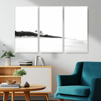 29611516-MGV-CV-36X24-Black White Beach Wall Art Canvas Print, Framed Palm Trees Art Picture Print, Monochrome Tropical Perfect Minimalist Coastal Decor
