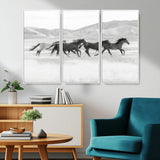 69934913-MGV-CV-36X24-Wild Horses Running Wall Art Canvas Print, Framed Black White Mustangs Art Picture Print, Rustic Western Perfect Rustic Western