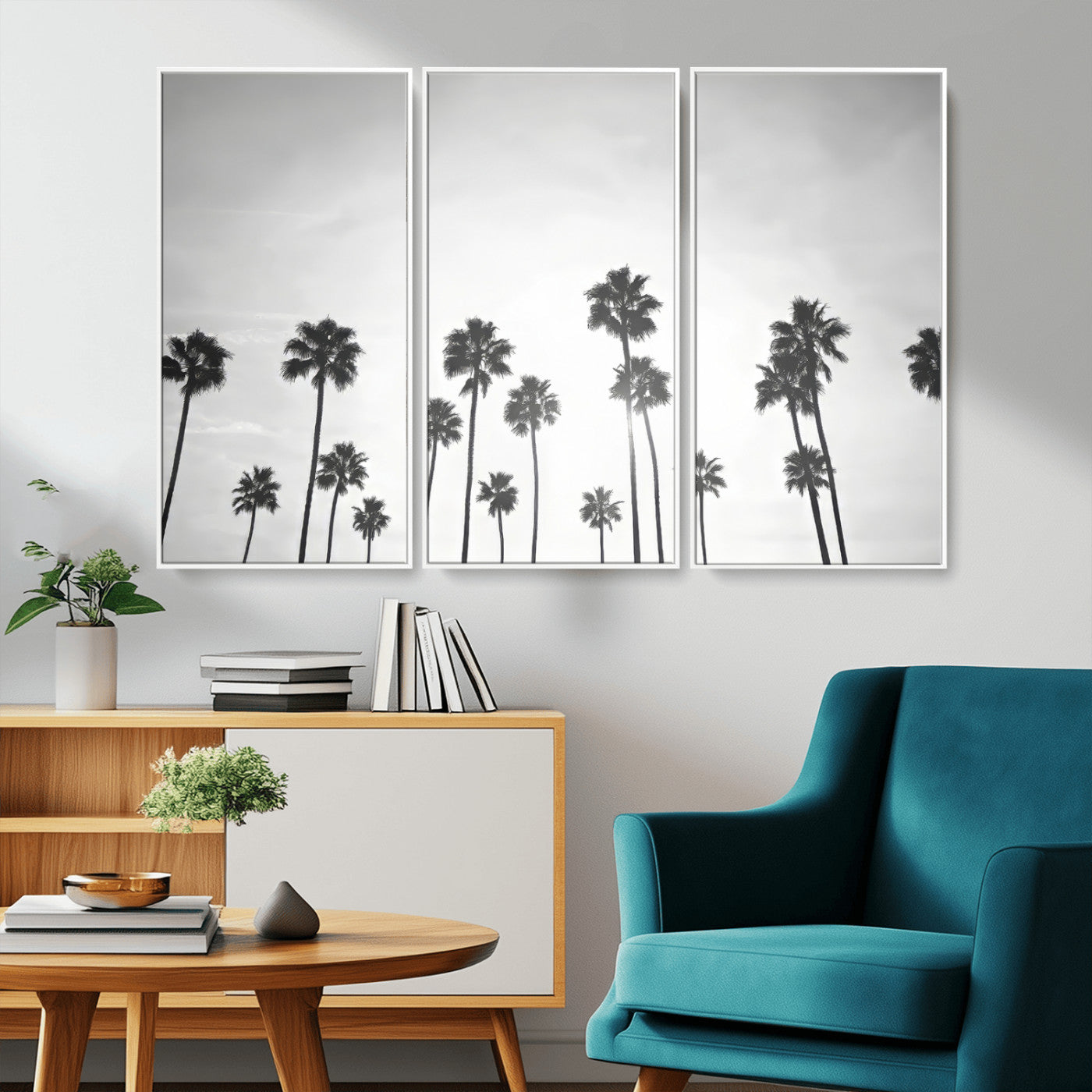 62298277-MGV-CV-36X24-Monochrome Palms Wall Art Canvas Print, Framed Minimalist Trees Art Picture Print, Silhouetted Palms Perfect Tropical Minimalist