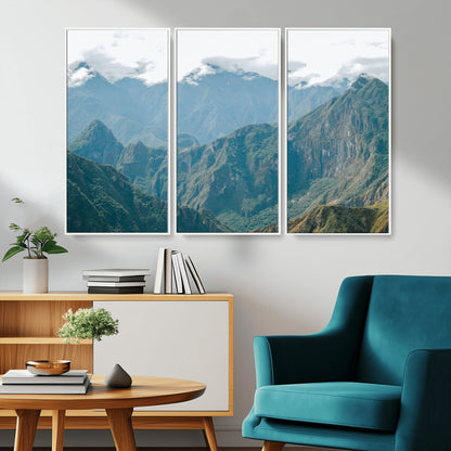 79393816-MGV-FC-48X32-3P_White-Misty Mountain Wall Art Canvas Print, Framed Cloudy Andean Art Picture Print, Rugged Mountain Perfect Rustic Nature Decor Artwork