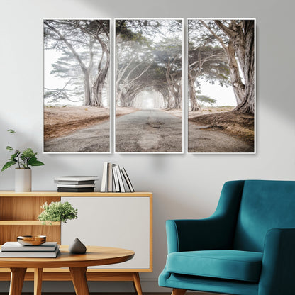 87090469-MGV-CV-36X24-Cypress Tunnel Wall Art Canvas Print, Framed Misty Road Art Picture Print, Foggy Trees Perfect Rustic Woodland Decor Artwork