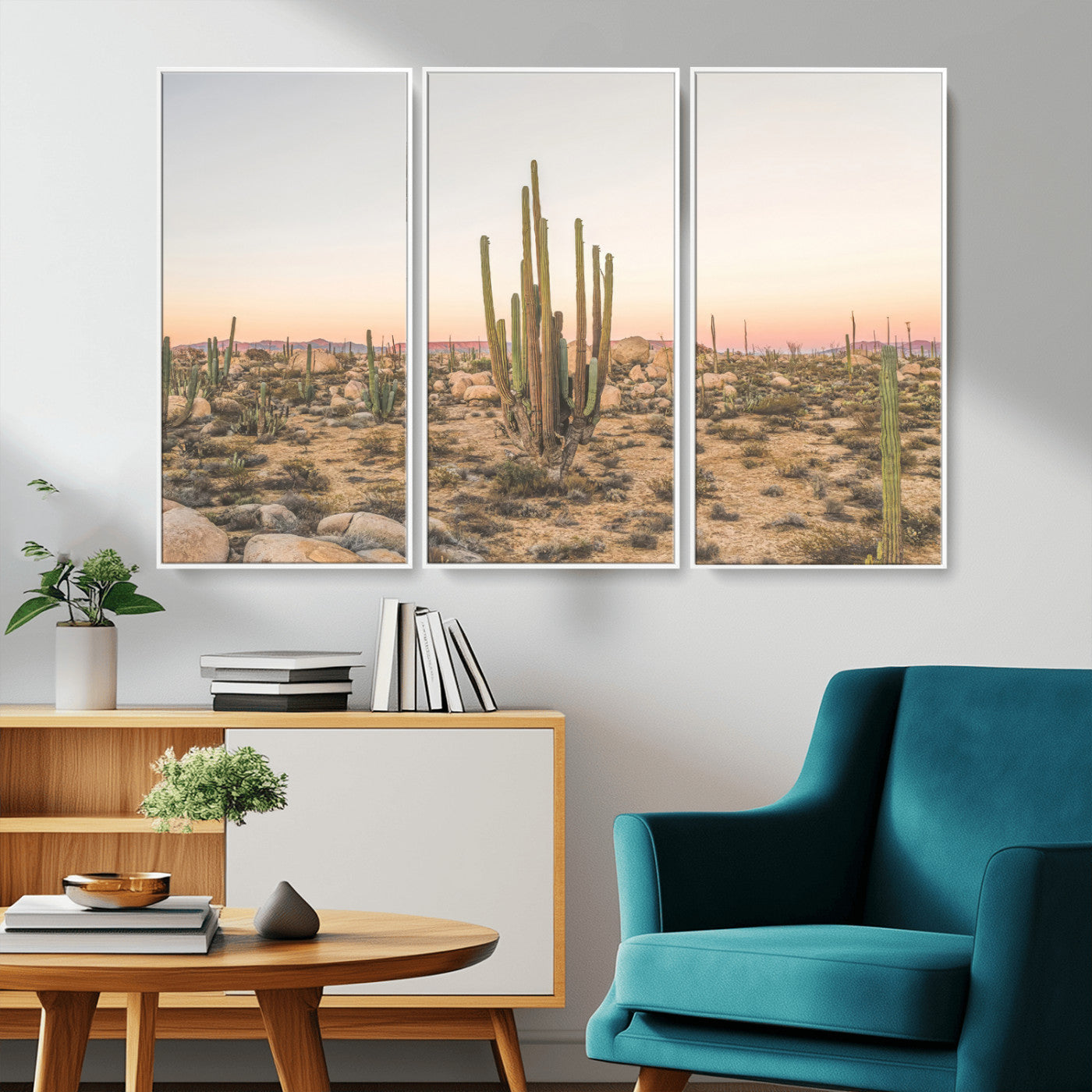 76234974-MGV-CV-36X24-Desert Cactus Wall Art Canvas Print, Framed Baja Desert Art Picture Print, Pastel Desert Perfect Southwestern Boho Decor Artwork