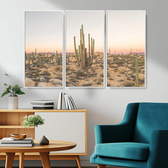 76234974-MGV-CV-36X24-Desert Cactus Wall Art Canvas Print, Framed Baja Desert Art Picture Print, Pastel Desert Perfect Southwestern Boho Decor Artwork