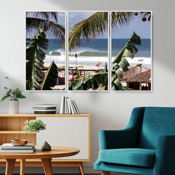 34722557-MGV-CV-36X24-Tropical Shoreline Wall Art Canvas Print, Framed Surfer Beach Art Picture Print, Coastal Surf Perfect Tropical Coastal Decor