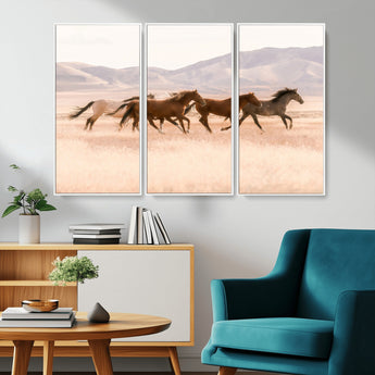 83644685-MGV-CV-36X24-Wild Horse Art Wall Art Canvas Print, Framed Rustic Western Art Picture Print, Desert Horse Scene Perfect Rustic Western Decor