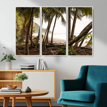 92093951-MGV-CV-36X24-Tropical Jungle Wall Art Canvas Print, Framed Palm Tree Forest Art Picture Print, Coastal Escape Perfect Jungle Retreat Decor