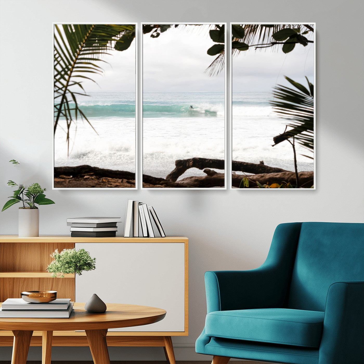 50382104-MGV-CV-36X24-Tropical Surf Wall Art Canvas Print, Framed Palm Tree View Art Picture Print, Beach House Art Perfect Boho Coastal Decor Artwork