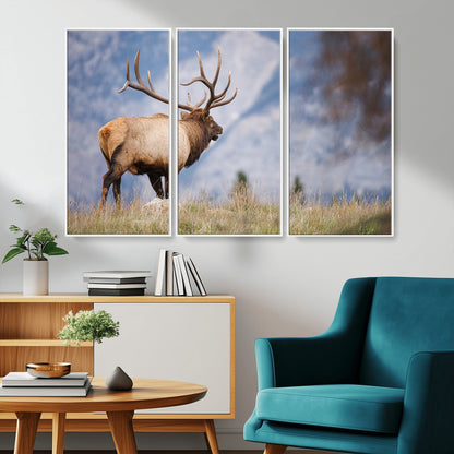 26365841-MGV-CV-36X24-Mountain Elk Art Wall Art Canvas Print, Framed Rustic Wildlife Print Art Picture Print, Lodge Style Decor Perfect Rustic Lodge