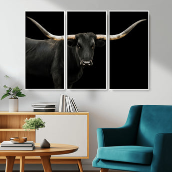 99448328-MGV-CV-36X24-Longhorn Cattle Wall Art Canvas Print, Framed Texas Ranch Art Picture Print, Western Cow Perfect Farmhouse Decor Artwork