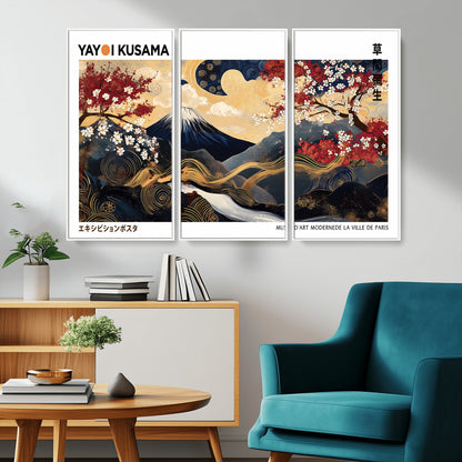 66243961-MGV-CV-36X24-Mount Fuji Japanese Wall Art – Golden Abstract Landscape Canvas Print, Cherry Blossom Painting, Modern Oriental Zen Home Decor