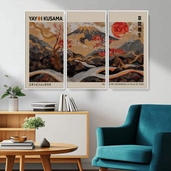 77970791-MGV-CV-36X24-Mount Fuji Golden Abstract Wall Art – Japanese Landscape Canvas Poster, Cherry Blossom & Red Sun Painting, Elegant Zen Oriental