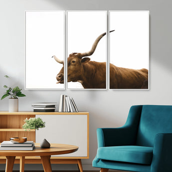 62566114-MGV-CV-36X24-Longhorn Cow Art Wall Art Canvas Print, Framed Rustic Animal Decor Art Picture Print, Texas Bull Photo Perfect Rustic Farmhouse