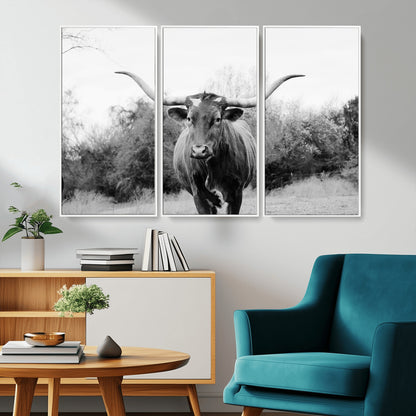 97280319-MGV-CV-36X24-Longhorn Photography Wall Art Canvas Print, Framed Western Cow Decor Art Picture Print, Texas Ranch Style Perfect Rustic Farmhouse