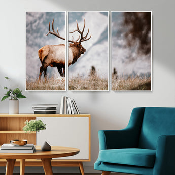 70489411-MGV-CV-36X24-Elk Photography Wall Art Canvas Print, Framed Mountain Wildlife Art Picture Print, Rustic Nature Decor Perfect Rustic Lodge Decor