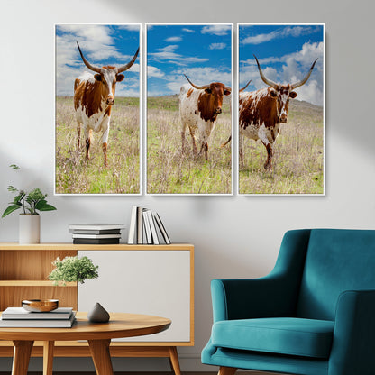 58099948-MGV-CV-36X24-Texas Longhorn Wall Art Canvas Print, Framed Western Decor Art Picture Print, Rustic Farmhouse Perfect Western Farmhouse Decor