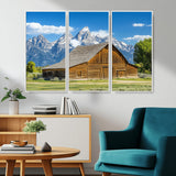 75948467-MGV-CV-36X24-Mountain Barn Scene Wall Art Canvas Print, Framed Rustic Farmhouse Style Art Picture Print, Country Cabin Decor Perfect Rustic