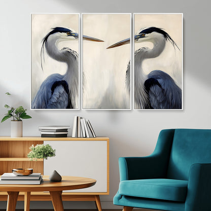 18230556-MGV-CV-36X24-Blue Heron Pair Wall Art Canvas Print, Framed Coastal Bird Theme Art Picture Print, Tranquil Wildlife Scene Perfect Coastal
