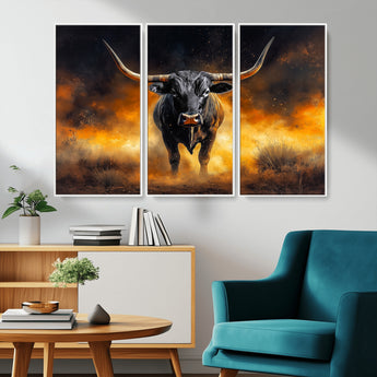 58293979-MGV-CV-36X24-Longhorn Canvas Wall Art Canvas Print, Framed Bold Bull Wall Art Art Picture Print, Western Animal Decor Perfect Western Dramatic