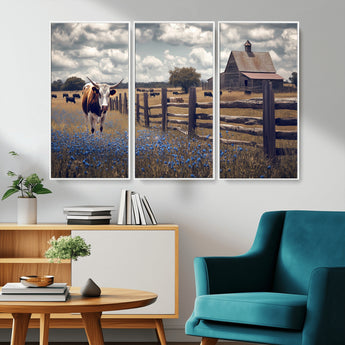 22296025-MGV-CV-36X24-Texas Longhorn Canvas Wall Art Canvas Print, Framed Rustic Barn Wall Art Art Picture Print, Farmhouse Cow Decor Perfect Rustic