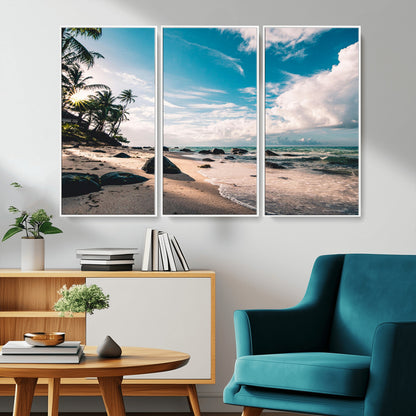 95301406-MGV-CV-36X24-Tropical Beach Wall Art Canvas Print, Framed Ocean Waves Art Picture Print, Relazxing Seascape Perfect Tropical Coastal Decor