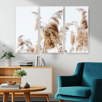 17019393-MGV-CV-36X24-Pampas Grass Wall Art Canvas Print, Framed Neutral Tones Art Picture Print, Minimalist Nature Perfect Boho Minimalist Decor