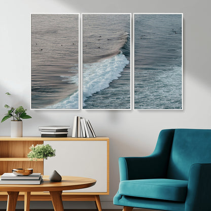 23077324-MGV-FC-48X32-3P_White-Ocean Waves Wall Art Canvas Print, Framed Coastal Serenity Art Picture Print, Surf Aesthetic Perfect Modern Coastal Decor Artwork