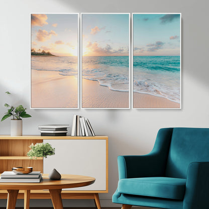 94538225-MGV-CV-36X24-Beach Sunset Wall Art Canvas Print, Framed Ocean Waves Art Picture Print, Summer Escape Perfect Coastal Serenity Decor Artwork