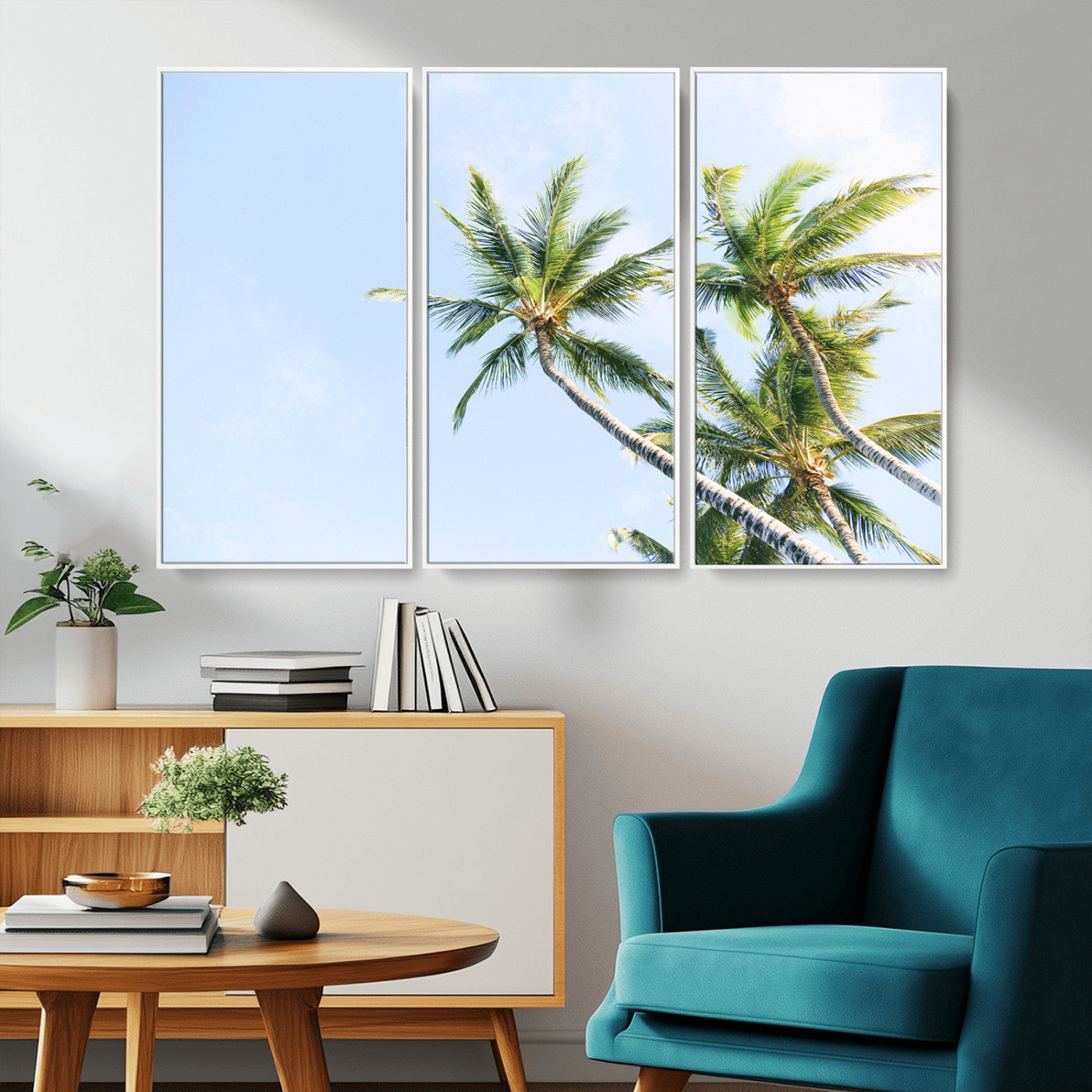 54719115-MGV-CV-36X24-Palm Trees Wall Art Canvas Print, Framed Tropical Aesthetic Art Picture Print, Coastal Serenity Perfect Tropical Minimalist Decor