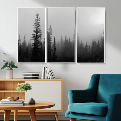 73138900-MGV-CV-36X24-Misty Pines Wall Art Canvas Print, Framed Woodland Photography Art Picture Print, Minimalist Decor Perfect Modern Rustic Decor